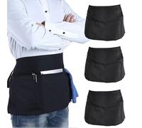 NAROSEBE 3 Pcs Delantal Cocina Negro Corto Mandiles de Cocina para Cintura 60 * 40 cm Mandiles Camarero Cortos con 3 Bolsillos para Hombres y Mujeres Delantal Corto para Cafetería Restaurante Bar