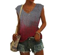 NARRAME Camiseta Oversize de Manga Corta para Mujer, Camiseta Oversize de Verano, Camiseta oversizes Sueltas, Blusas con Cuello en V Grande Degradado de Gris a Rojo ombré XXX-Large 3XL 54-56