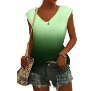 NARRAME Camiseta Oversize de Manga Corta para Mujer, Camiseta Oversize de Verano, Camiseta oversizes Sueltas, Blusas con Cuello en V Grande Degradado de Blanco a Verde ombré XXX-Large 3XL 54-56