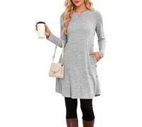 NARRAME Vestidos de Invierno para Mujer Midi Manga Larga Botones causales Vestido túnica Lateral con Bolsillos Gris Claro Medio