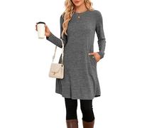 NARRAME Vestidos de Invierno para Mujer, Vestido de túnica Lateral con Botones causales de Manga Larga y Bolsillos, Color Gris Oscuro Medio
