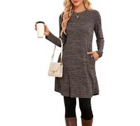 NARRAME Vestidos Tipo Jersey para Mujer, Invierno, Manga Larga, Botones causales, Vestido de suéter Lateral con Bolsillos, XXL, Liso Marrón