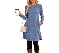 NARRAME Vestidos Tipo Jersey para Mujer, Invierno, Manga Larga, Botones causales, Vestido de suéter Lateral con Bolsillos, XXL, Liso Azul Marino