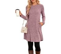 NARRAME Vestidos Tipo Jersey para Mujer, Invierno, Manga Larga, Botones causales, Vestido de suéter Lateral con Bolsillos, XXL, Liso Oscuro Rosa