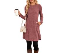 NARRAME Vestidos Tipo Jersey para Mujer, Invierno, Manga Larga, Botones causales, Vestido de suéter Lateral con Bolsillos, XXL, Rojo
