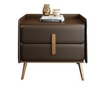 Narrow Bedside Table,Nightstand, Bedside Table with 2 Drawers, Modern Wood Night Stand, Cold Rolled Steel Gold Plated Handles and Feet(Dark Brown,45cm)