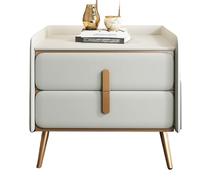 Narrow Bedside Table,Nightstand, Bedside Table with 2 Drawers, Modern Wood Night Stand, Cold Rolled Steel Gold Plated Handles and Feet(White,50cm)