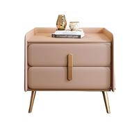 Narrow Bedside Table,Nightstand, Bedside Table with 2 Drawers, Modern Wood Night Stand, Cold Rolled Steel Gold Plated Handles and Feet(Pink,45cm)
