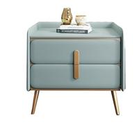 Narrow Bedside Table,Nightstand, Bedside Table with 2 Drawers, Modern Wood Night Stand, Cold Rolled Steel Gold Plated Handles and Feet(Light Blue,50cm)