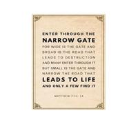 Narrow Is the Gate Matthew 7 13 14 Christian Wall Art Bible Verse Poster Scripture Print Inspirational Decor for Living Room(Unframed,16x24inch(40x60cm))