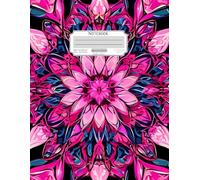Narrow Ruled, A4 Notebook with Numbered Pages & Table of Contents - Kaleidoscope Bliss Motif in Carnation Pink, Sapphire and Black: Striking Design for Students, Professionals and Creatives.