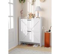 Narrow White Shoe Cabinet with 2 Turn over Drawers - Slim Hidden Shoe Storage Organizer, Freestanding Shoe Rack for Entryway, Hallway, or Bedroom, Holds 15-20 Pairs, Modern Design - Color: White