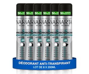 NARTA - Desodorante Hombre Protección 5 Antitranspirante Eficacia 48 Horas Máxima Frescura Sin Alcohol 6 x 200ml