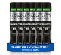 NARTA - Desodorante Invisimax para hombre antitranspirante en spray 48 horas de eficacia contra manchas blancas - 6 x 200 ml