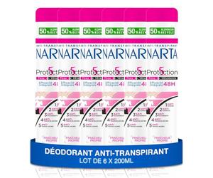 NARTA - Desodorante para mujer - Protección 5 Spray antitranspirante para mujer - 48 horas de eficacia - 6 x 200 ml
