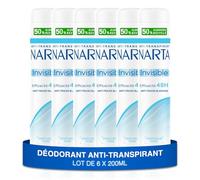 NARTA - Desodorante para mujer - Spray antitranspirante invisible 48 horas de eficacia contra manchas blancas sin alcohol - 6 x 200 ml