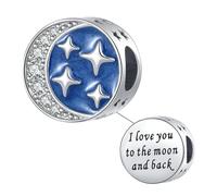 NARTGO Abalorio con texto en inglés "I Love You to the Moon and Back", compatible con pulseras Pandora, Metal, No es una piedra preciosa
