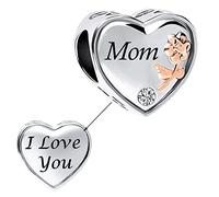 NARTGO Abalorio de corazón de flor de rosa con texto en inglés "I Love You Mom Wife Auntie Sister Grandma Nana compatible con pulseras Pandora Charms, Cobre, No es una piedra preciosa