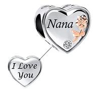 NARTGO Abalorio de corazón de flor de rosa con texto en inglés "I Love You Mom Wife Auntie Sister Grandma Nana compatible con pulseras Pandora Charms, Cobre, No es una piedra preciosa