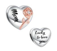 NARTGO Abalorio de corazón rosa elevado Lucky to Have You para mamá, tía, abuela, nieta, amiga, compatible con pulseras Pandora, Metal, No es una piedra preciosa