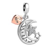NARTGO Abalorio de mamá I Love You to the Moon and Back compatible con pulseras Pandora Charms, Cobre, No es una piedra preciosa