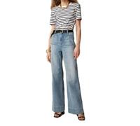 NARUPE Jeans de pierna recta para mujer, jeans elásticos para mujer, control de abdomen, pantalones de pierna ancha, jeans con bolsillo, azul, L