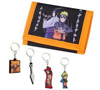 Naruto Llavero y Cartera para Niños Set - 6 Figuras, Llavero Anime para Niños, Llaveros Originales - Regalos Niños (Multicolor Cartera/Llaveros)