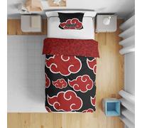 Naruto Shippuden, juego de cama infantil para cama individual, juego de 2 piezas, funda nórdica reversible de 140 x 200 cm, con funda de almohada de 63 x 63 cm, diseño de nubes Akatsuki, colección