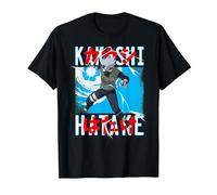 Naruto Shippuden Kakashi Lanzando Rayo Anime Camiseta, Hombre, Negro, XL