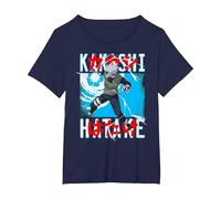 Naruto Shippuden Kakashi Lanzando Rayo Anime Camiseta, Mujer Tallas Grandes, Azul Marino, 1XL Grande