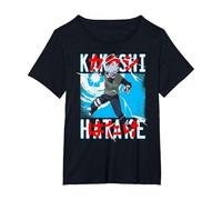 Naruto Shippuden Kakashi Lanzando Rayo Anime Camiseta, Mujer Tallas Grandes, Negro, 1XL Grande