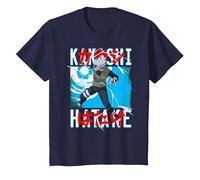 Naruto Shippuden Kakashi Lanzando Rayo Anime Camiseta, Niños, Azul Marino, 10 años