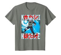 Naruto Shippuden Kakashi Lanzando Rayo Anime Camiseta, Niños, Verde Militar Jaspeado, 4 años
