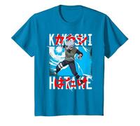 Naruto Shippuden Kakashi Lanzando Rayo Anime Camiseta, Niños, Zafiro, 10 años