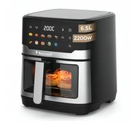 Narvi Freidora de Aire Doble Resistencia 6 5L - 2200W - Ventana Visible - 10 Menús - Cocción sin Girar Alimentos - 80-200°C - Panel Digital Táctil Apta para Lavavajillas sin BPA ni PFOA