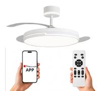 NARVI Ventilador de Techo Blanco con Cabezal Iluminado y Luz LED Regulable, Motor DC Silencioso, Lámpara Ventilador con Mando a Distancia, 3 Aspas Retráctiles, BRASIL 7030 CABEZAL
