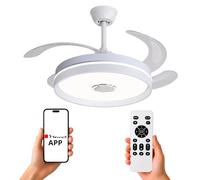NARVI Ventilador de Techo CANNES con Luz LED RGB y Altavoz Bluetooth | Motor DC Silencioso 45W, APP Móvil, Mando a Distancia, 3 Aspas Retráctiles, Invierno Verano