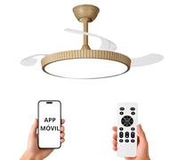 NARVI Ventilador de Techo Madera Haya Ø107 cm con Luz LED Regulable, Motor DC Silencioso de Bajo Consumo, Lámpara Ventilador con Mando, 3 Aspas Retráctiles, MANHATTAN 8996 WDNL. Potencia 60W