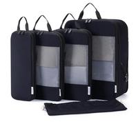 Narwey 5 Sets Compresión Organizador Maletas Bolsos, Compression Packing Cubes, Bolsas Viaje para Mochila, Equipaje de Mano y Maleta, Bolsas Organizadoras Ropa para Viaje Hogar (negro)