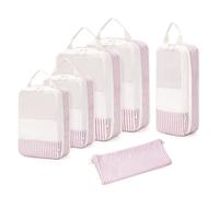 Narwey 6 Sets Compresión Organizador Maleta, Packing Cubes Compression, Bolsas Viaje para Mochila y Maleta, Cubos Organizadoras Maletas Travel Essentials Accesorios Viaje (rayas rosa)