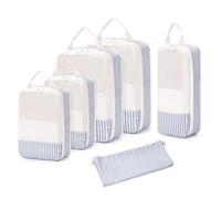 Narwey 6 Sets Compresión Organizador Maleta, Packing Cubes Compression, Bolsas Viaje para Mochila y Maleta, Cubos Organizadoras Maletas Travel Essentials Accesorios Viaje (rayas azul grisáceo)