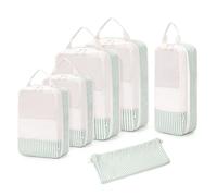 Narwey 6 Sets Compresión Organizador Maleta, Packing Cubes Compression, Bolsas Viaje para Mochila y Maleta, Cubos Organizadoras Maletas Travel Essentials Accesorios Viaje (rayas verde menta)