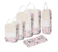 Narwey 6 Sets Compresión Organizador Maletas Bolsos, Compression Packing Cubes, Bolsas Viaje para Mochila, Equipaje de Mano y Maleta, Bolsas Organizadoras Ropa para Viaje Hogar (flamenco beige)