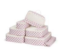 Narwey 7 Sets Organizador Maletas Bolsos, Packing Cubes, Bolsas Viaje para Mochila, Equipaje de Mano y Maleta, Bolsas Organizadoras Ropa para Viaje Hogar Negocios (Tablero de ajedrez rosa)