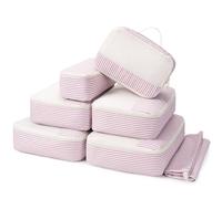 Narwey 7 Sets Organizador Maletas Bolsos, Packing Cubes, Bolsas Viaje para Mochila, Equipaje de Mano y Maleta, Bolsas Organizadoras Ropa para Viaje Hogar Negocios (rayas rosa)