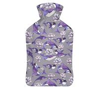 Narwhal And Orcas - Botella de agua de goma con cubierta de felpa suave, bolsa de agua caliente para invierno, manos y pies, protección contra el frío, 1000 ml