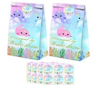 Narwhal Party Favors Bolsas de caramelo con pegatinas, bolsas de regalo Narwhal Goodie - Suministros de fiesta de cumpleaños con temática narwhal