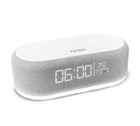 NASA Despertador SPC400 - Radio Despertador, Altavoz Bluetooth, Altavoz 5 W x2, Carga inalámbrica 15 W, luz Nocturna, batería de Litio, Cable USB-C Incluido, Color Gris