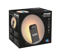 NASA Despertador SPC600 - Radio Despertador, Altavoz Bluetooth, Carga Inalámbrica 15W Qi, Doble Alarma, Luz Despertador, LED, Batería Litio, Altavoz 5W RMS - Gris