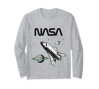 NASA Space Shuttle Saturn Planeta Worm Logo Manga Larga